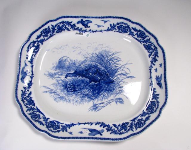 Appraisal: Blue and white English ironstone wild turkey platter x depicts