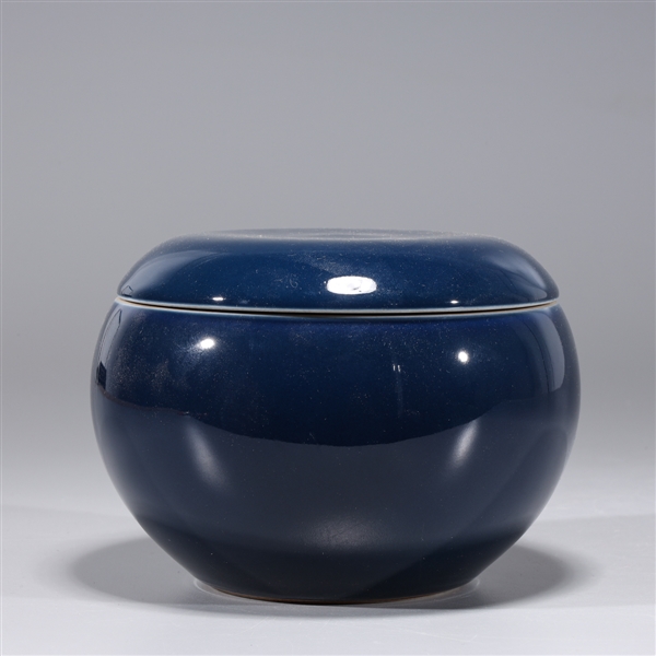 Appraisal: Chinese blue monochrome glazed porcelain covered vessel with three-character mark