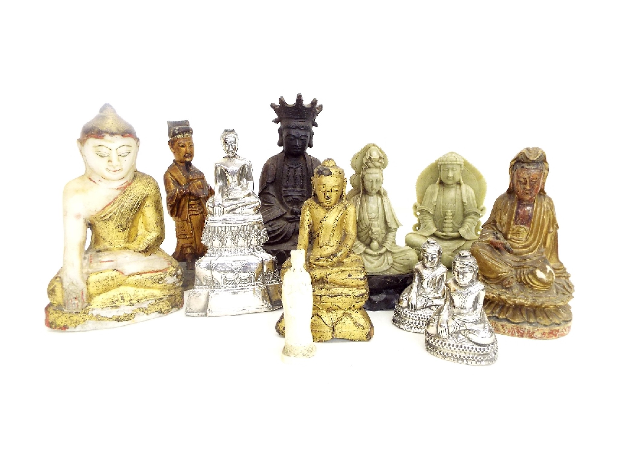 Appraisal: Collection of nine various Chinese Buddhistic deities to include two