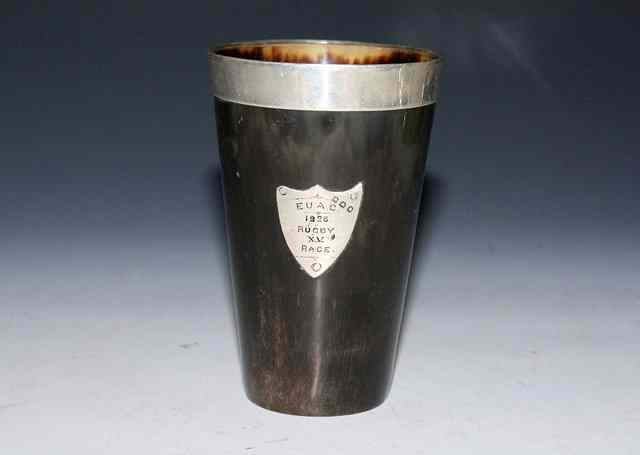 Appraisal: A SILVER MOUNTED HORN BEAKER OF TAPERING FORM high