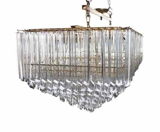 Appraisal: An Italian Brass and Glass Chandelier of rectangular form with