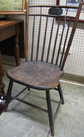 Appraisal: Shaker style spindle-back side chair solid plank seat splayed leg