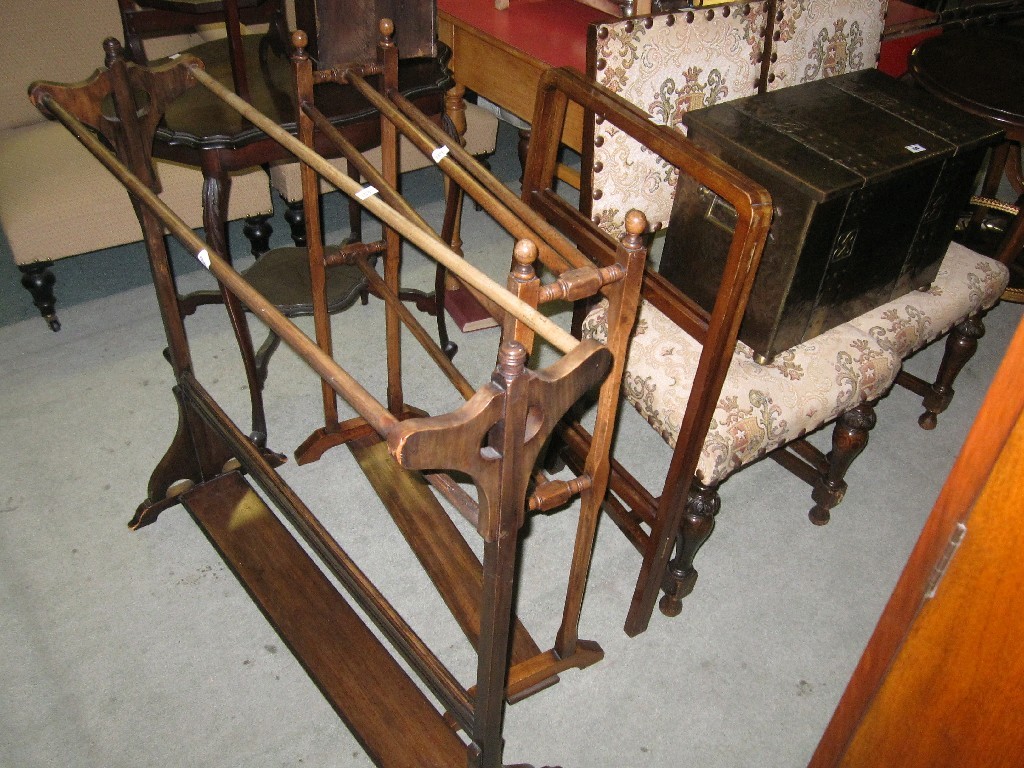 Appraisal: Lot comprising pair chairs and three towel rails