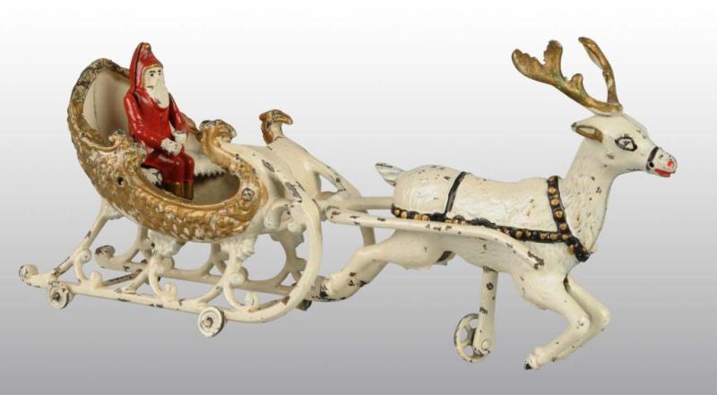 Appraisal: Cast Iron Hubley Single Reindeer Santa Sleigh Toy Description Includes