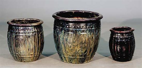 Appraisal: Blue and brown polychrome planters set of three paneled ovoid