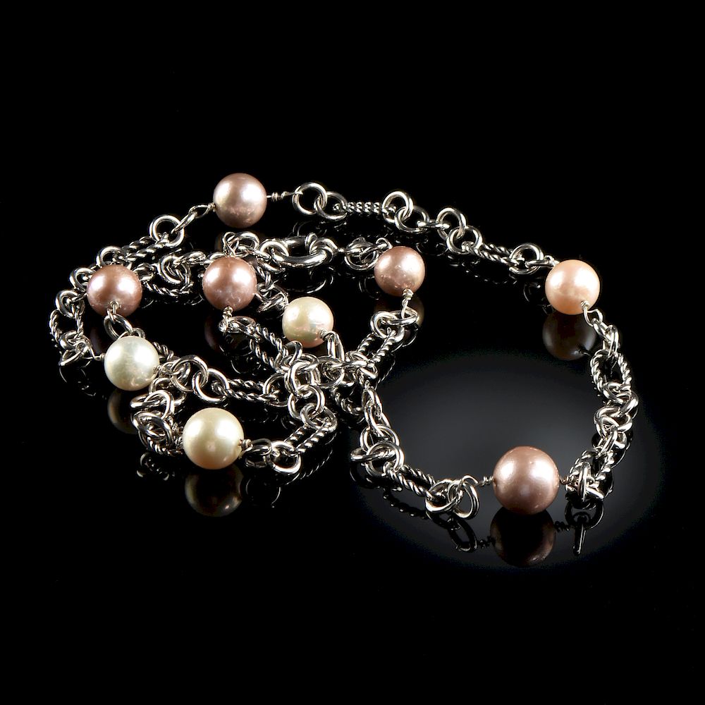 Appraisal: A STERLING SILVER AND MULTI-COLOR FRESH WATER PEARL LADY'S NECKLACE