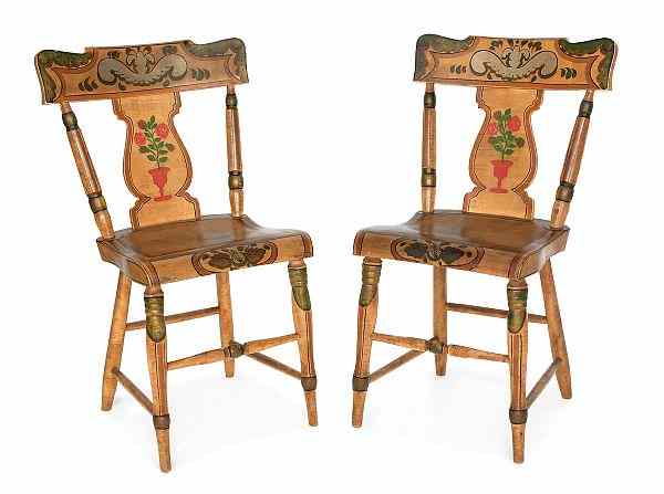 Appraisal: Pair of Lancaster County Pennsylvania painted plank seat chairs late