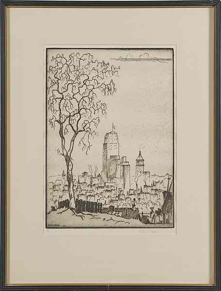 Appraisal: Cincinnati Skyline by Milan Petrovic Etching Milan Petrovic American -