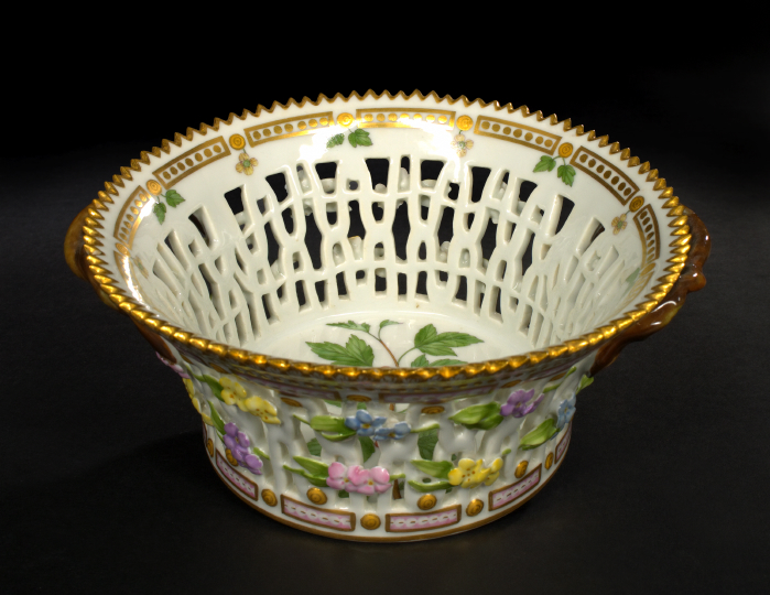 Appraisal: Royal Copenhagen Flora Danica Reticulated Porcelain Two-Handled Berry Basket the