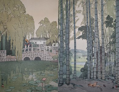 Appraisal: HIROSHI YOSHIDA JAPANESE WOODBLOCK PRINTS ''Bamboo Wood'' Figures On A