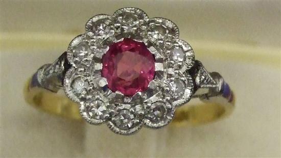 Appraisal: Ruby and diamond flowerhead cluster ring stamped ct and plat