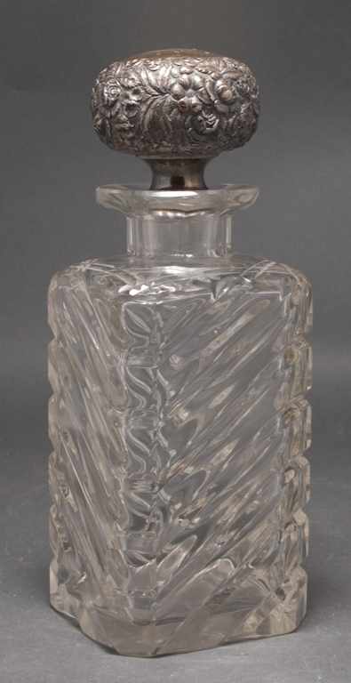 Appraisal: American cut glass decanter with repousse silver stopper late th