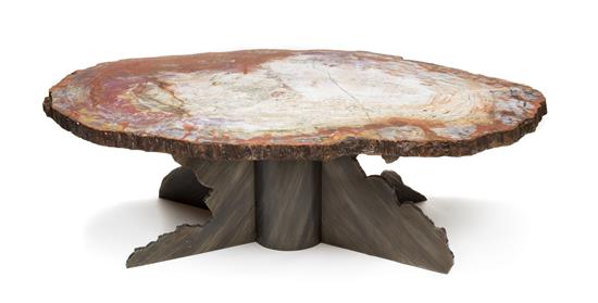 Appraisal: Sale Lot A Fossilized Wood Table Top and Iron X-Form