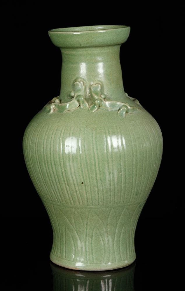 Appraisal: A - Chinese Green Glazed Vase Porcelain Chinese green glazed