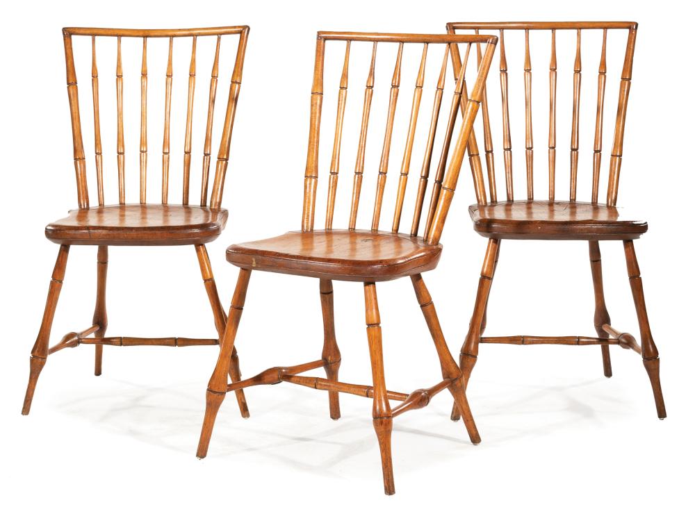 Appraisal: Set of Three American Pine Bamboo-Turned Windsor Chairs th c