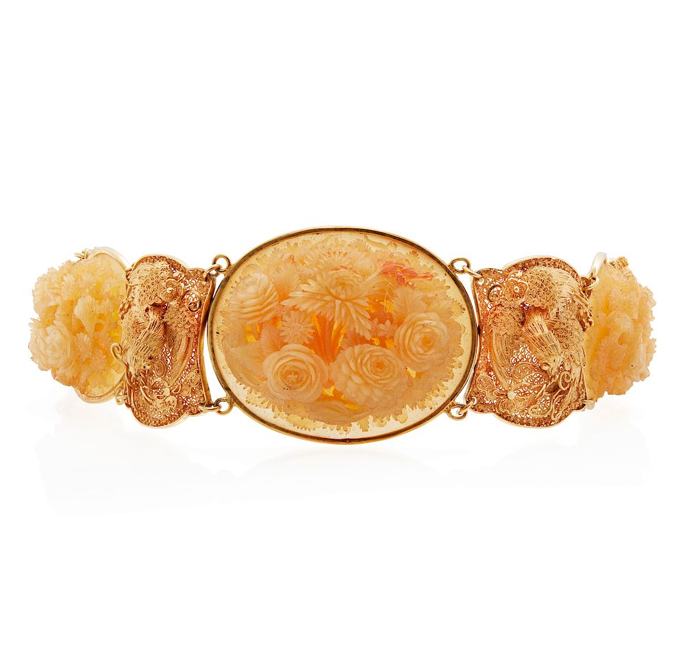 Appraisal: Chinese Shell k Bracelet Shell cameo bracelet in k setting