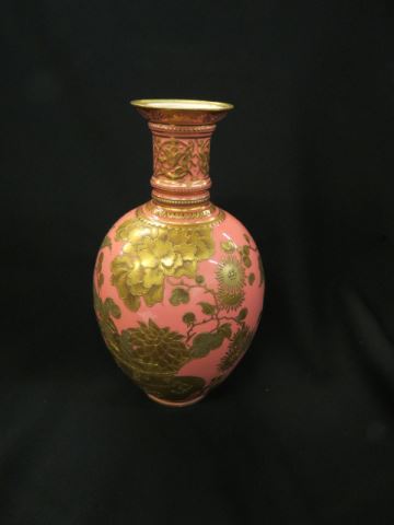 Appraisal: Royal Crown Derby Porcelain Vase elaborate raised gold on peach