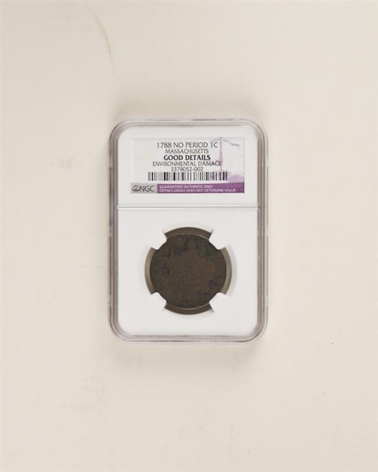 Appraisal: Massachusetts Colonial Coin NGC certified authentic Good Details environmental damage