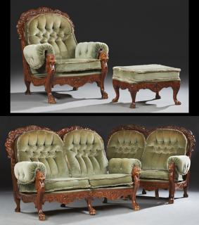 Appraisal: French Louis XV Style Carved Birch Four Piece Parl French