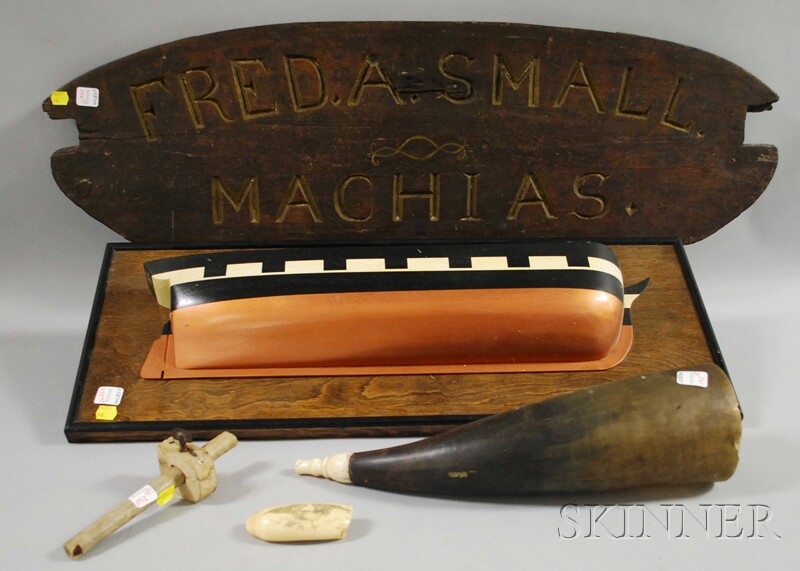 Appraisal: Five Assorted Marine Items a steer horn with ivory mouth