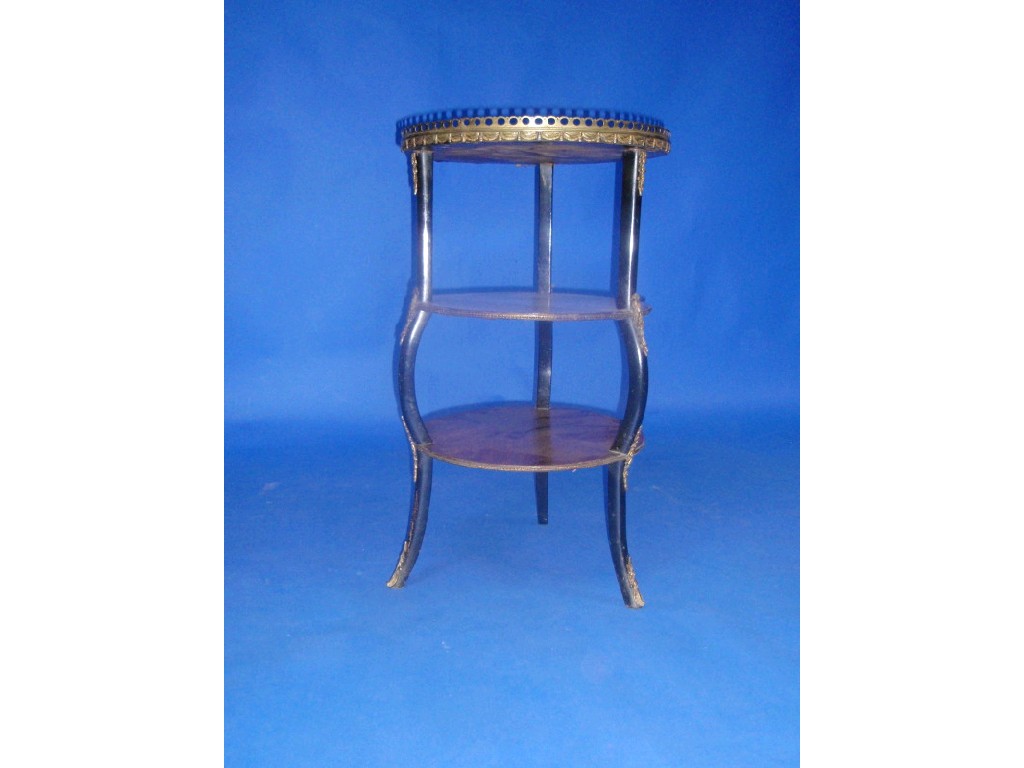 Appraisal: A thC French mahogany and ebonised etager of three levels