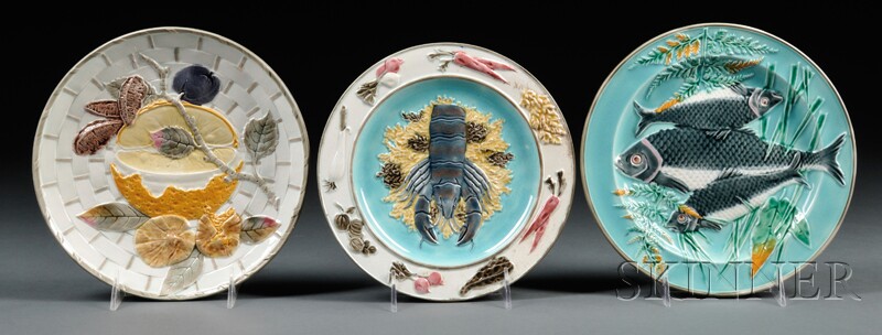 Appraisal: Three Wedgwood Majolica Plates England - each with colored enamel