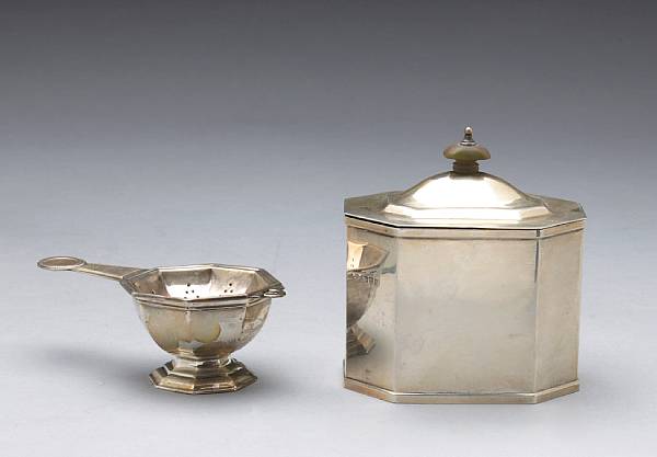 Appraisal: An Edwardian silver and wood tea caddy after the antique