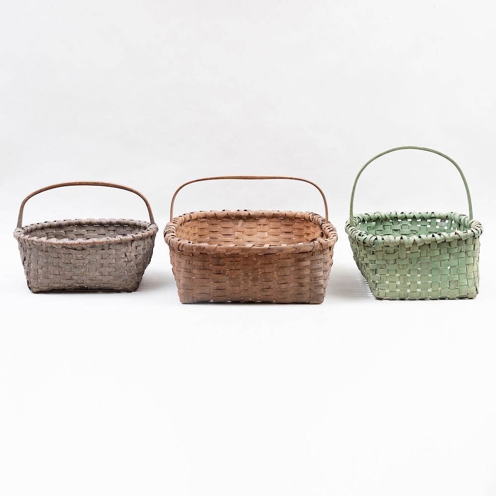 Appraisal: Group of Three Splint Baskets and a Log Carrier Comprising