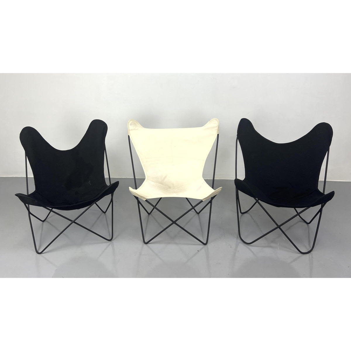 Appraisal: Knoll Hardoy Iron butterfly Chairs iron frames Dimensions H inches