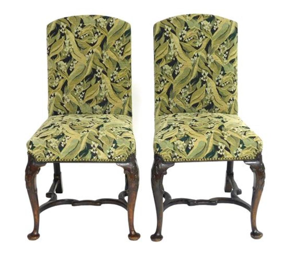 Appraisal: Two th C chairs with leafy dark green flowers upholstery