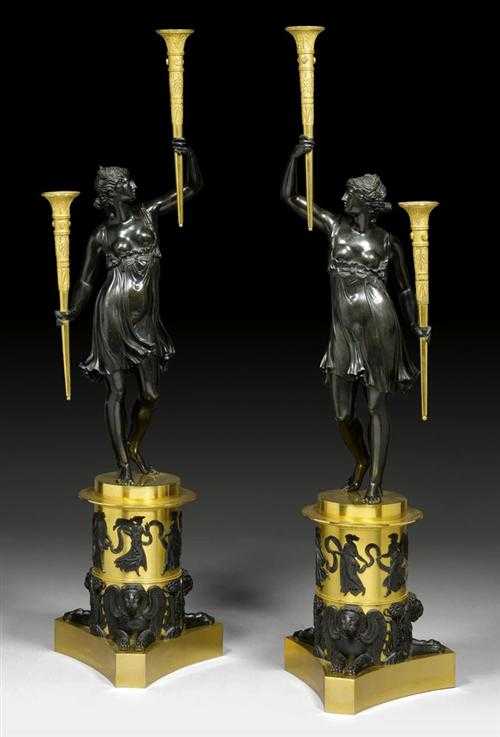 Appraisal: PAIR OF IMPORTANT CANDELABRAS Empire by P F FEUCHERE Pierre