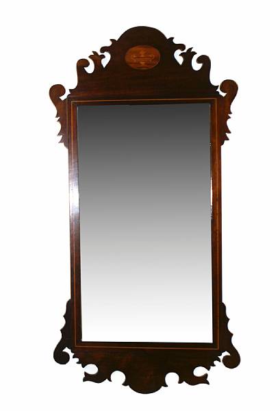 Appraisal: A Chippendale style mahogany inlaid mirror height in width in