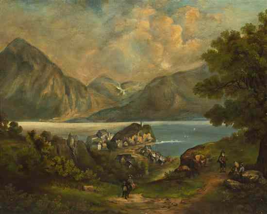 Appraisal: Artist Unknown th century Mountain Village oil on canvas laid