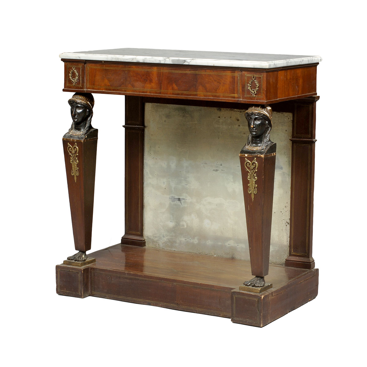 Appraisal: CLASSICAL MAHOGANY ORMOLU MOUNTED PIER TABLE The rectangular white marble