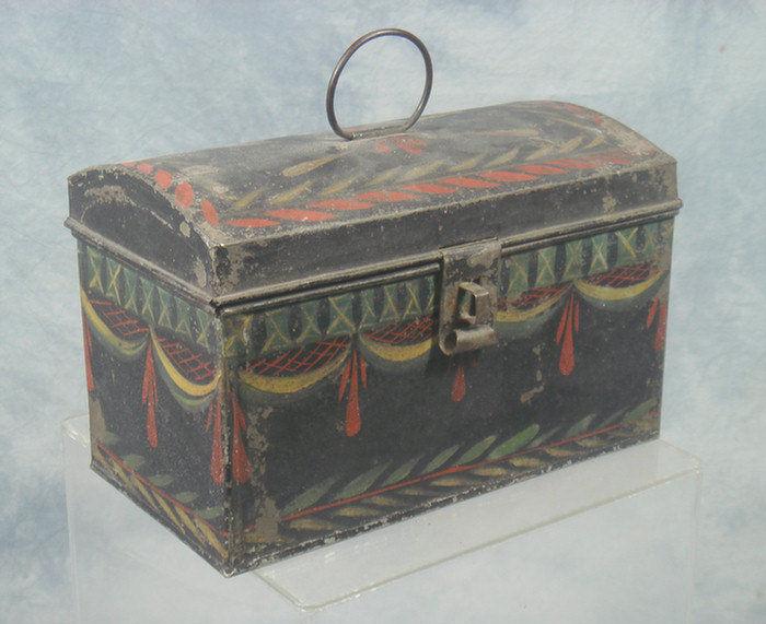 Appraisal: Decorated toleware document box drapery and swag design w h