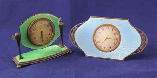 Appraisal: Two 's silver and guilloche enamelled eight day timepieces blue