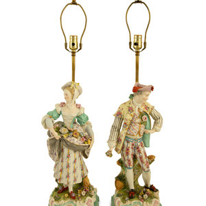 Appraisal: A Pair of Meissen Porcelain Figures Mounted as Table Lamps