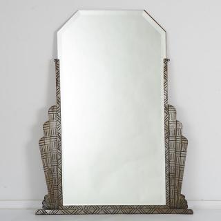 Appraisal: Art Deco style nickeled bronze wall mirror Art Deco style