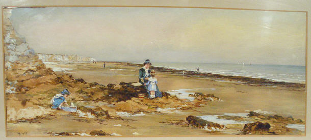 Appraisal: L Watt - Watercolour of an Edwardian style beach scene