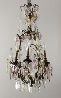 Appraisal: French bronze and crystal chandelier h Late th century French