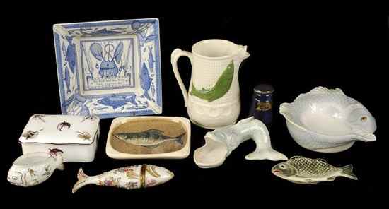 Appraisal: An assortment of fish related ceramics including a Dresden porcelaain