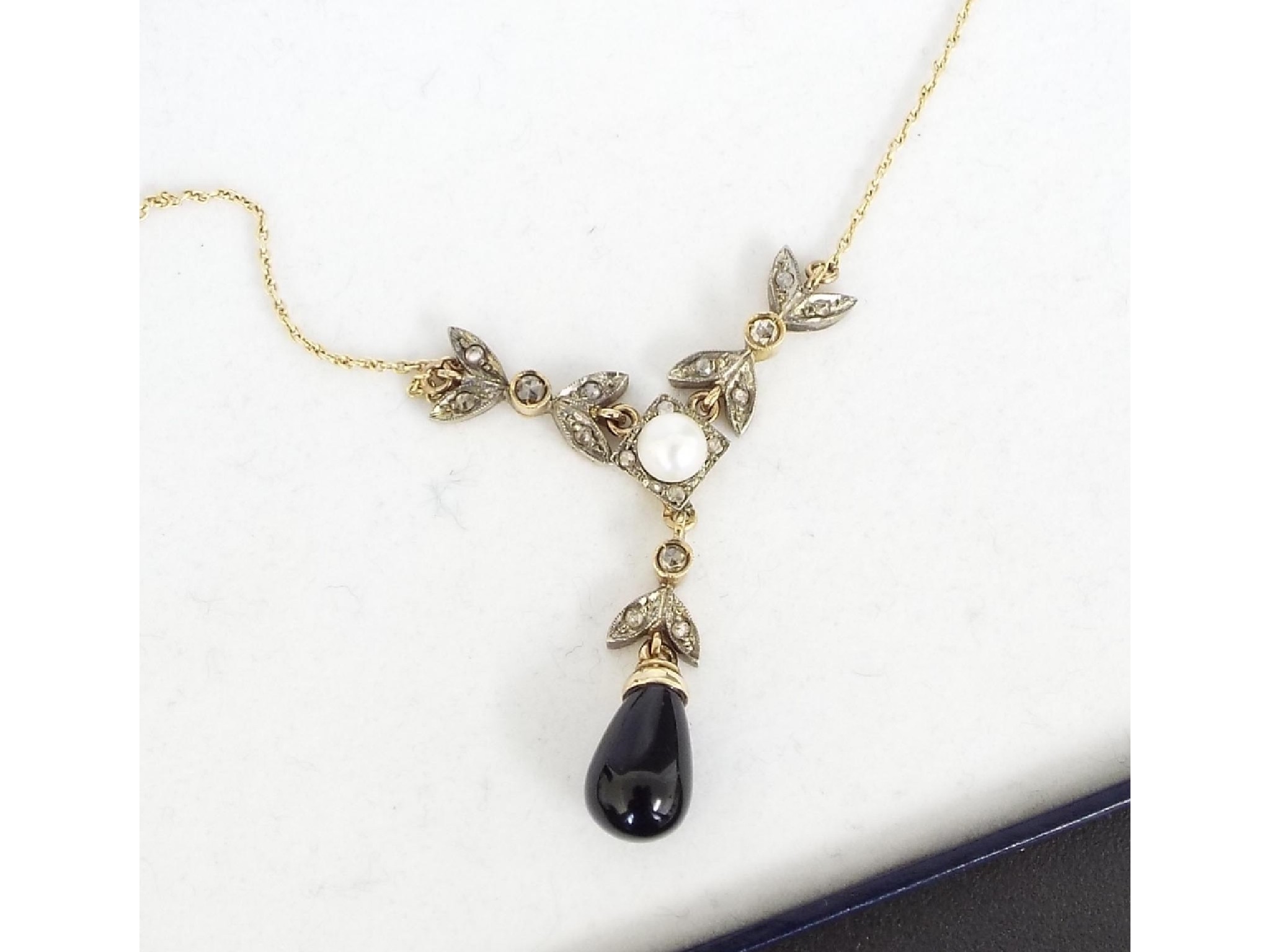 Appraisal: ct onyx diamond and cultured pearl necklet with an integrated