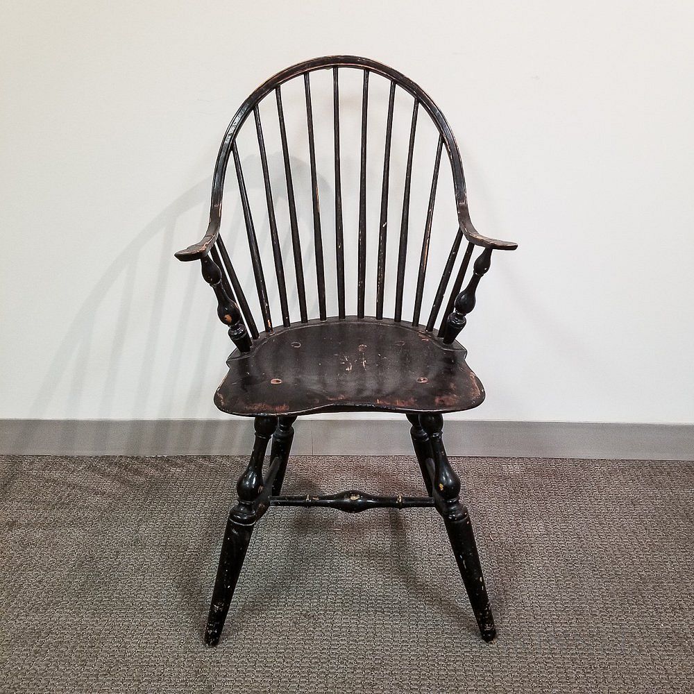 Appraisal: Black-painted Continuous-arm Windsor Chair Black-painted Continuous-arm Windsor Chair late th