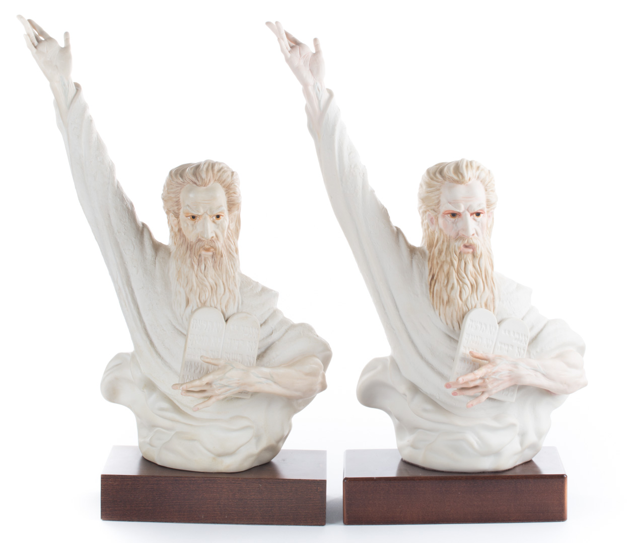 Appraisal: Two Cybis porcelain busts of Moses each mounted on wooden