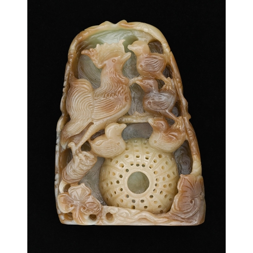 Appraisal: A Chinese jade boulder carving of a bird and young