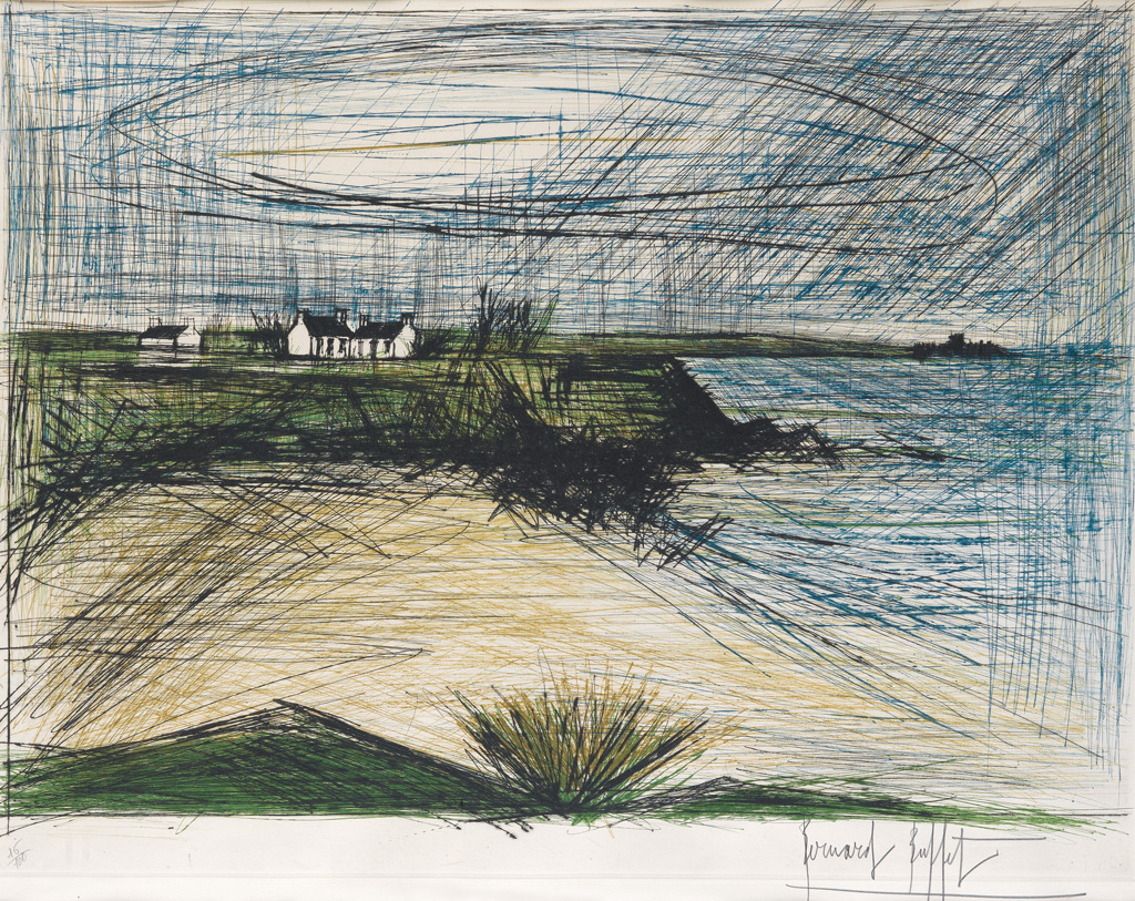 Appraisal: BERNARD BUFFET Plage de la Mare Color drypoint x mm