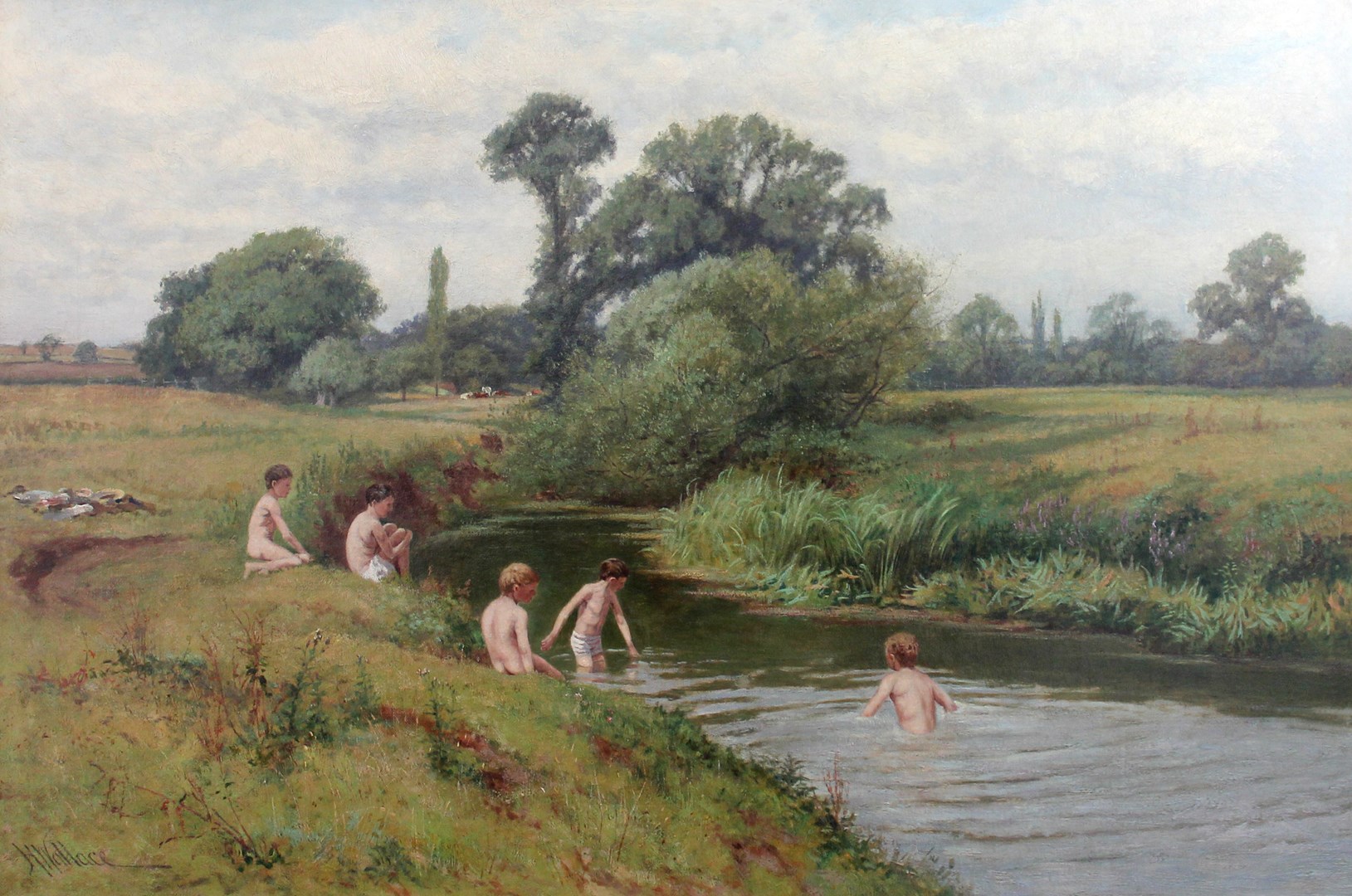 Appraisal: J H Wallace th th century Boys bathing in a