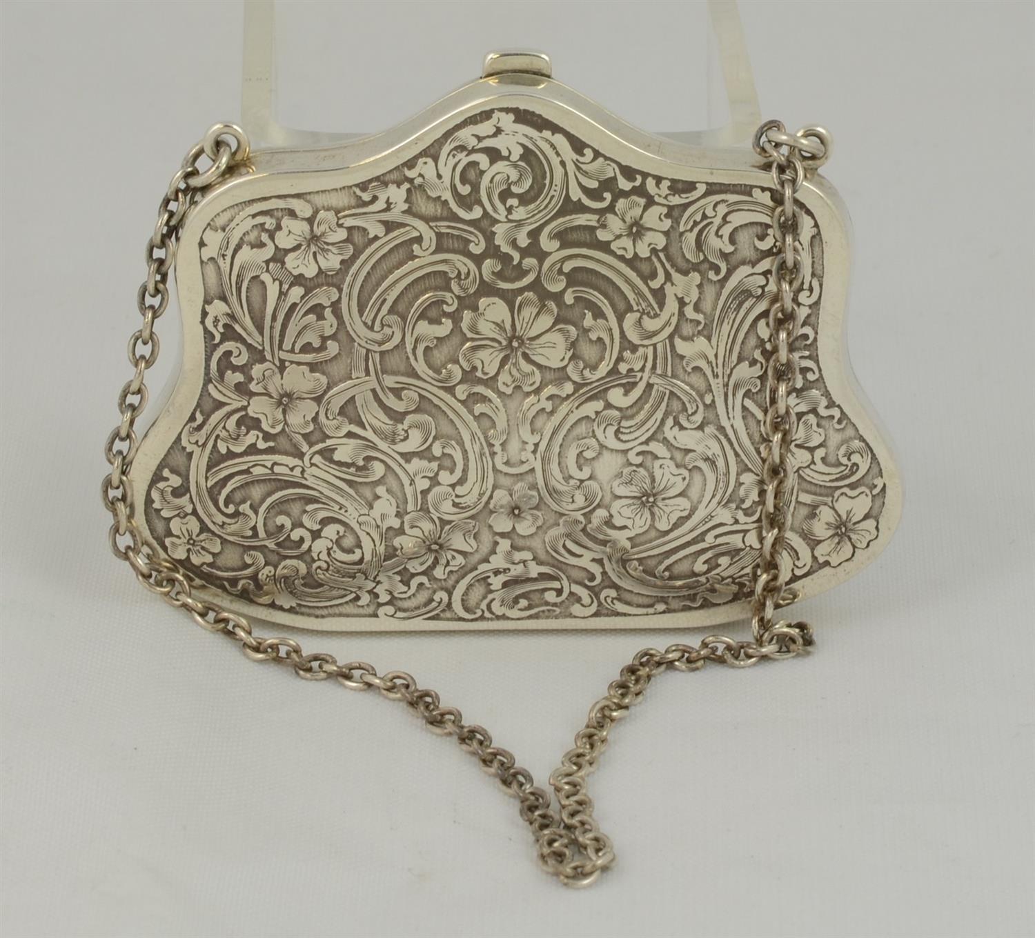 Appraisal: Sterling Silver Ladies Purse on Chain silk liner removed -