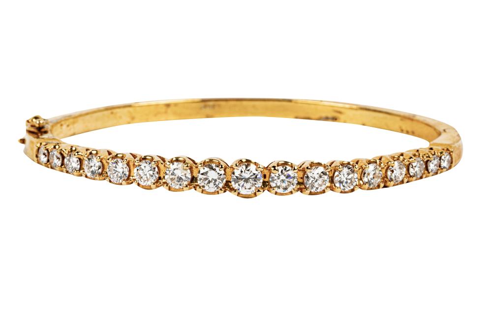 Appraisal: KARAT YELLOW GOLD DIAMOND BANGLE BRACELETcontaining round brilliant cut diamonds