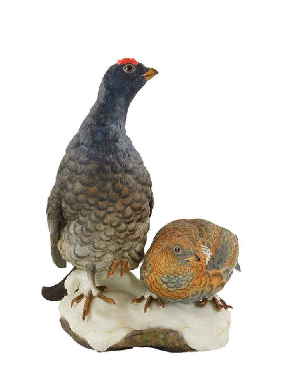 Appraisal: Boehm Black Grouse large porcelain group sculpture depicts the male